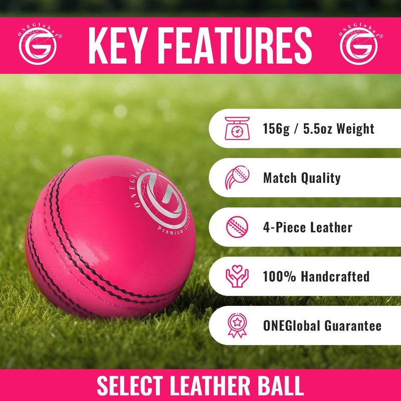 ONEGlobal Select Leather Cricket Ball | 100% Handcrafted, 156g - 5.5oz, 4-Piece Construction | Ideal for T20, Net Practice, Training etc. - Image 4